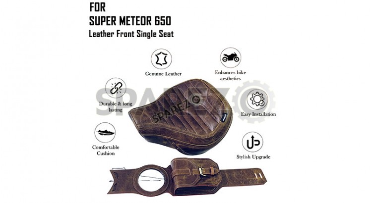 Fit For Royal Enfield Super Meteor 650 Rusty Brown Front Solo Seat with Tank Belt - SPAREZO